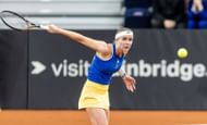 Svitolina plays a slice backhand in the Billie Jean King Cup - Source: Getty